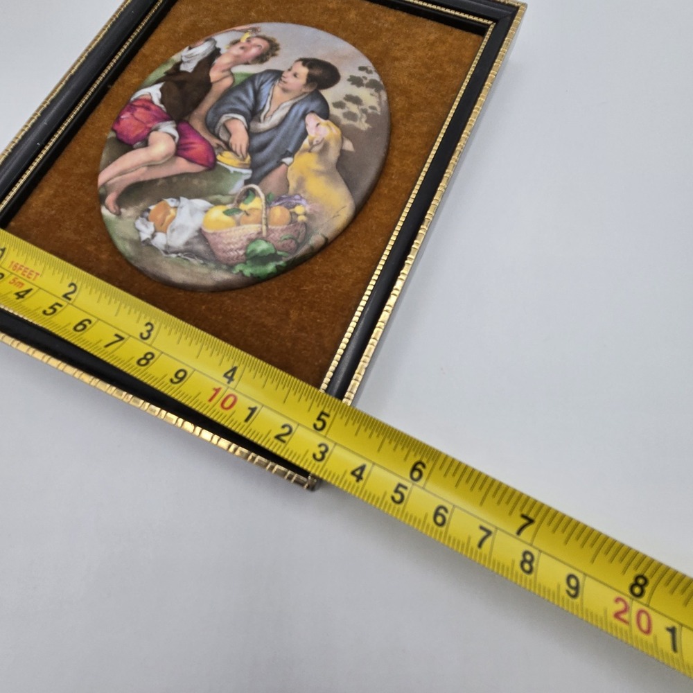 2 Vintage Murillo Bone China Miniature Porcelain in Frame Children‎ Eating - Picture 7 of 8